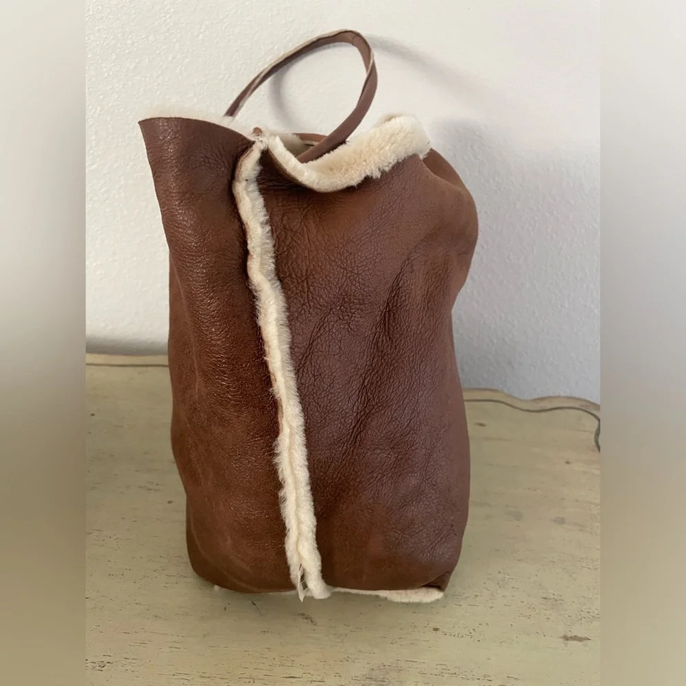 MIU MIU Made in Italy Soft‎ Shearling Two Handle Tote in Brown $2995